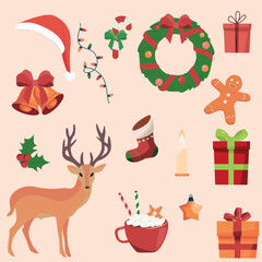 Christmas elements for holiday design. Christmas set of illustrations
