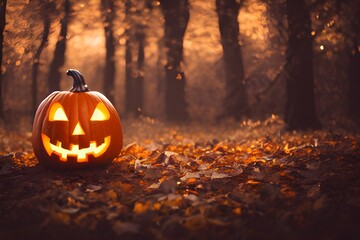 Creepy Jack-O-Lantern pumpkin outdoors. Glowing. Evil.