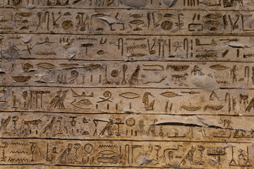 Fototapeta na wymiar Ancient Egyptian hieroglyphs on the wall in the Tombs of the Nobles .Luxor west bank. Egypt . 