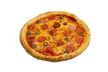 Pizza with pepperoni and jalapeno. Transparent.