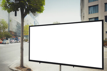 Mockup billboard, blank billboard located in the city. Located above the ground. Frame canvas 