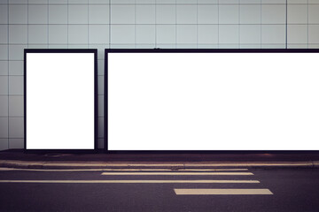Mockup large billboard, blank billboard located in the city. Located above the ground. Frame canvas 