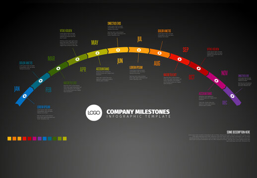Dark Full Year Timeline Layout with 12 Month Labels