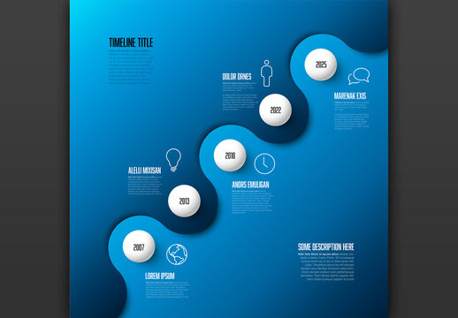 Simple Blue Diagonal Timeline with Spheres and Some Facts and Icons