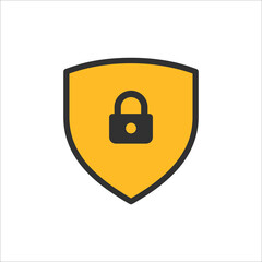Shield security with lock symbol. Protection, safety, password security vector icon illustration. Firewall access privacy sign. Lock security icon for login page. Website guard emblem.