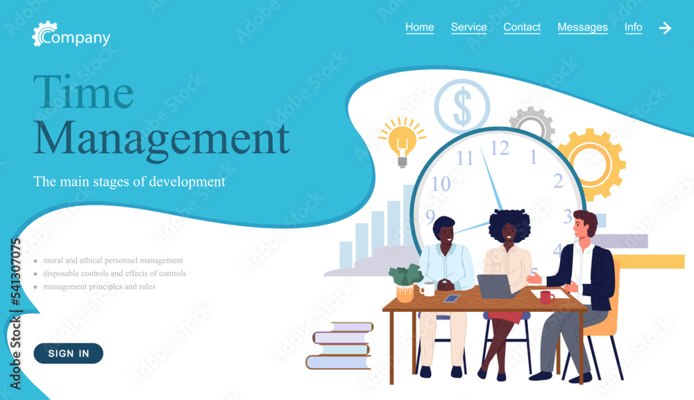Poster time management, workflow organization website layout. work efficiency, productivity increase. peopl