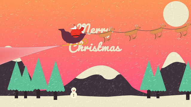 Santa in Sled with Snow Logo Text Title