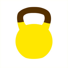 Yellow kettlebell icon on a white  background, flat design style. Gym equipment.