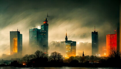 Fototapeta na wymiar Frankfurt am Main skyline at night Hesse Germany. Digital art and Concept digital illustration.
