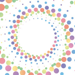 Rainbow pastel dot circle frame halftone on the white background. Vector illustration.