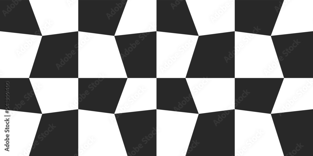 Poster Broken curved surface of a chessboard in the form of a pattern. Simple, irregularly shaped squares create a pattern. Checkerboard pattern of uneven curved cells.