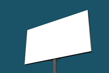 Mock up: blank white billboard or large display against blue-green background. Consumerism, white screen, isolated, template, mockup, copy space and advertising concept