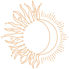Sun and Moon astrology symbols in trendy linear minimal style. Abstract boho logo drawing. © Vero Rose