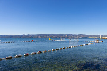 A water polo field in the Adriatic Sea near the beach of Omis, Dalmatia, Croatia.