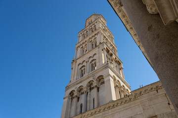 The bell tower of cathedral "Sveti Duje" of Saint Domnius in Split (Dalmatia, Croatia) located in Diocletian's Palace.