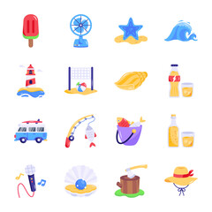 Collection of Beach Fun Flat Icons 

