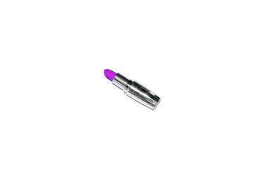 compact violet lipstick in a shiny case on white background