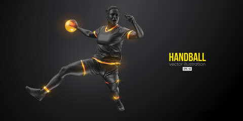 Fototapeta na wymiar Abstract silhouette of a handball player on black background. Handball player man are throws the ball. Vector illustration