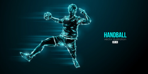 Obraz na płótnie Canvas Abstract silhouette of a handball player on blue background. Handball player man are throws the ball. Vector illustration