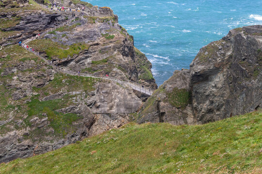Stairs in the rocky area of Tintagel Castle, Cornwall, UK
