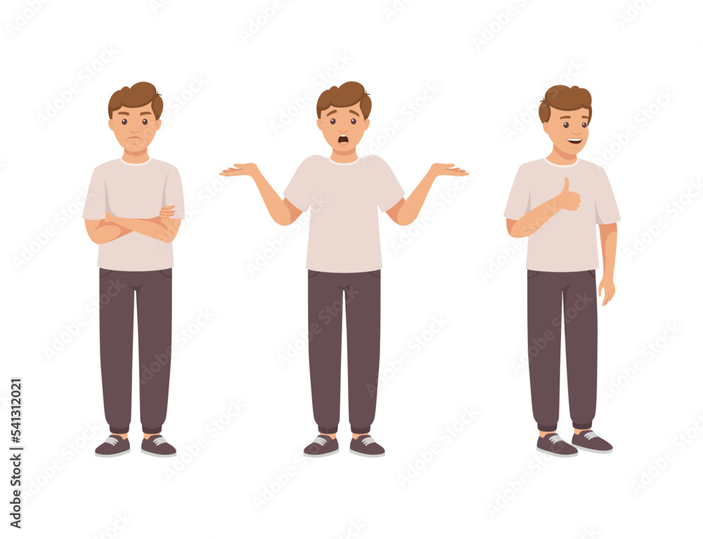 Aufkleber man character in different pose with hand gesture and emotion vector set