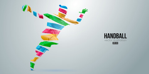 Abstract silhouette of a handball player on white background. Handball player man are throws the ball. Vector illustration