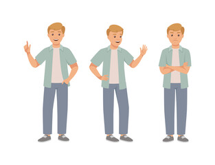 Fototapeta premium Man Character in Different Pose with Hand Gesture and Emotion Vector Set