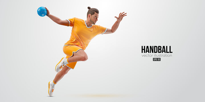 Realistic silhouette of a handball player on white background. Handball player man are throws the ball. Vector illustration
