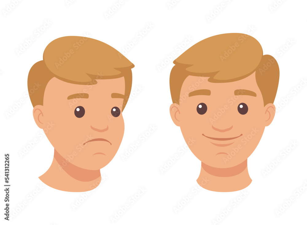 Poster face of handsome man character demonstrating emotion vector set
