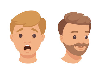 Face of Handsome Man Character Demonstrating Emotion Vector Set
