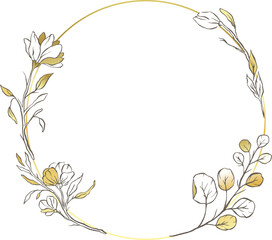  Floral gold vector circle frame flower elegant leaves nature round background 