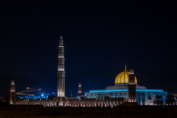 Fototapeta na wymiar Muscat , Oman-September, 16,2022 : The Sultan Qaboos Grand Mosque is the largest mosque in Oman, located in the capital city of Muscat. 