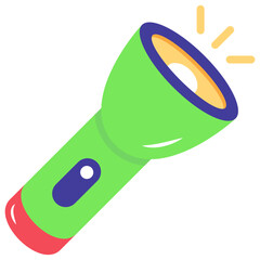 Small handheld torch for camping, flat icon