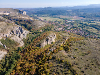 Fototapeta na wymiar Aerial view of Golyam Dol canyon near village of Kunino, Bulgaria
