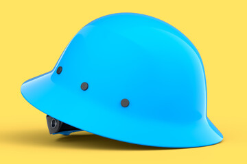 Fototapeta premium Blue safety helmet or hard cap isolated on yellow background