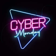 Cyber monday neon style light typography vector illustration