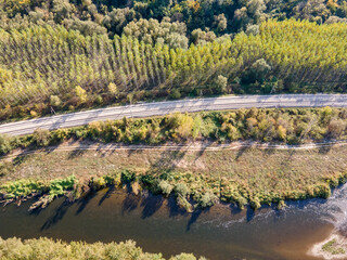 Aerial Autumn view of Iskar river, Bulgaria