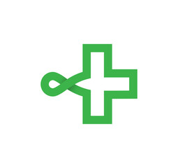 Obraz premium Health plus infinity sign. Cyclic green health. Modern natural endless loop. Futuristic logo corporate design.