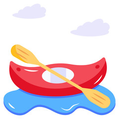 Trendy flat icon of a kayak