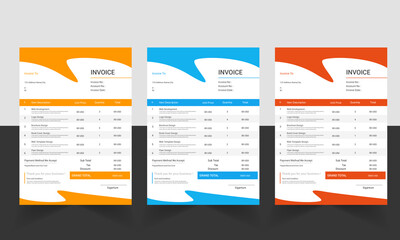 Business invoice form template, Invoicing quotes, money bills or price invoices and payment agreement design templates, Tax form, bill graphic or payment receipt page vector set