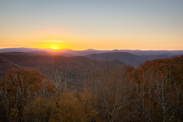 Colorful autumn sunrise over Monongahela National Forest West Virginia