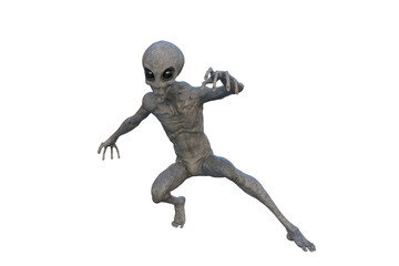 Grey Alien. 3D render isolated on transparent background.