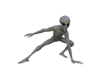 Grey Alien. 3D render isolated on transparent background.
