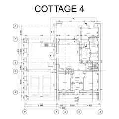 Detailed architectural one story private house blueprints and drawings. Vector illustration