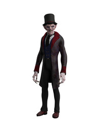 Vampire standing in top hat. 3d illustration isolated on transparent background.