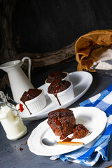 Delicious chocolate muffins with chocolate chips