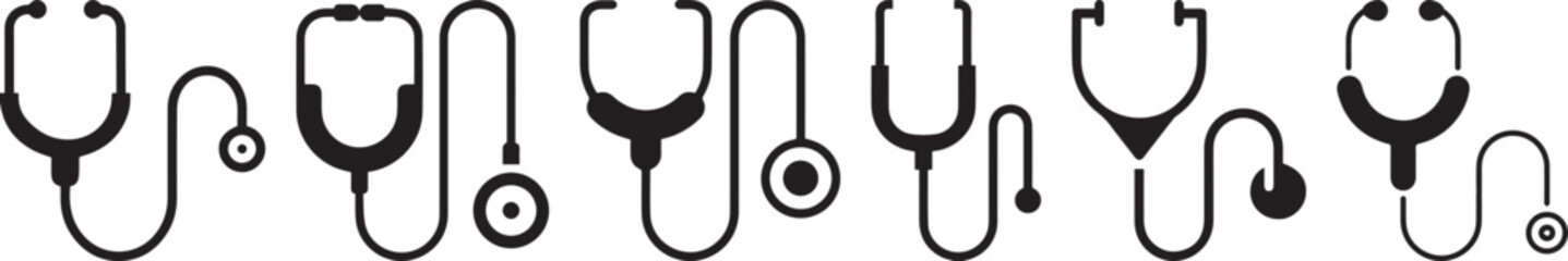 stethoscope medical device flat icon set. Healthcare logo. Stethoscope Icon vector symbol for medical doctor and physician - obrazy, fototapety, plakaty