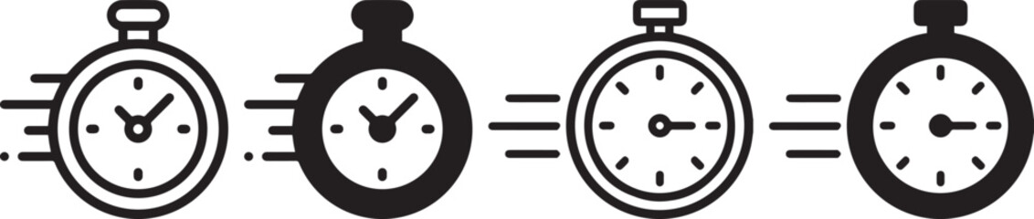 Clock icon set. Time clock icons collection. Line clocks symbol. Quick time or deadline icon. Express service symbol. Vector illustration