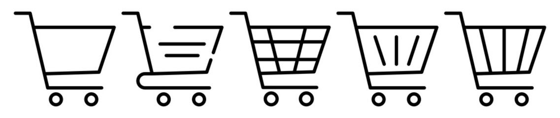 Shopping cart outline icons set. Vector illustration isolated on white background