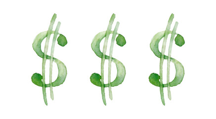 Painting of dollar symbol with watercolor effect. Outline sketch of currency sign painted colors. Qualitative illustration for banking, financial industry, economy, accounting, currency markets, etc - obrazy, fototapety, plakaty
